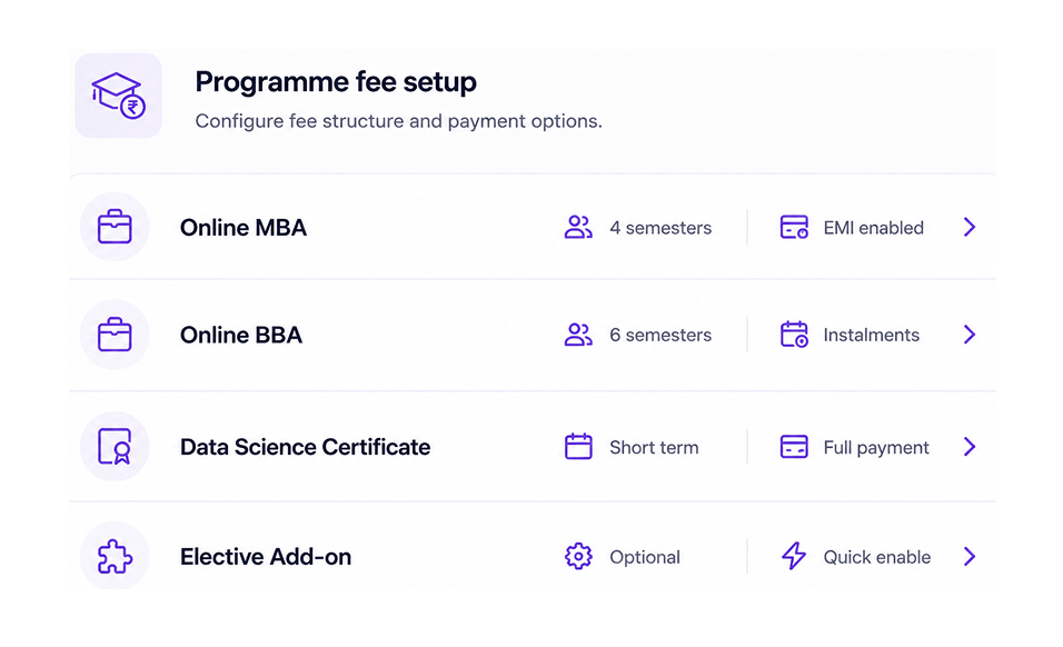 Programme fee setup